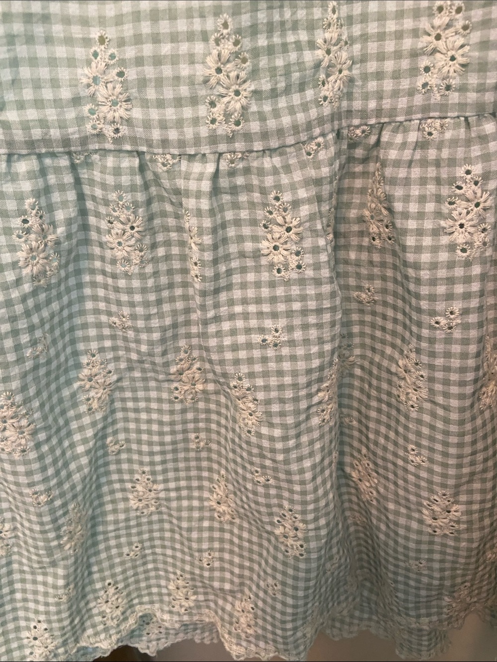 GiGiO Prairie Ginham Floral Embroidery Midi Dress Size M Sage/Cream Pockets - Picture 6 of 12